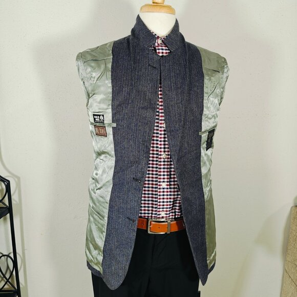 VTG Bill Blass Men's Sport Coat Blazer Gray Striped Herringbone Wool Size 40R - Picture 14 of 16